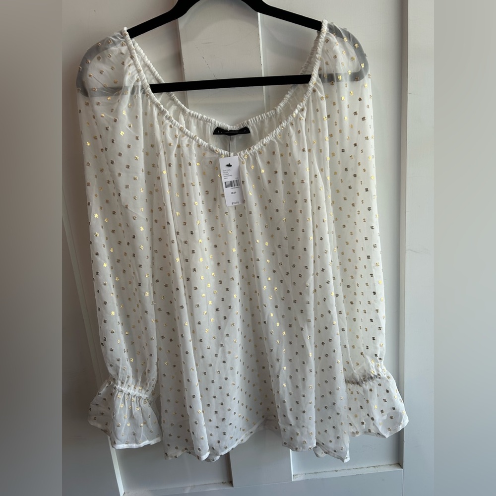 Sheer blouse with gold polka dots